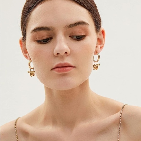 Gold 14k Gold Plated Flower Hoop Earrings - Picture 2 of 3